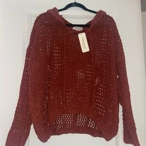 Impressions sweater hoodie knit rust orange NWT